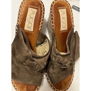 Sugar Women's Brown Suede Bow Wedge Espadrille Sandals Size 7